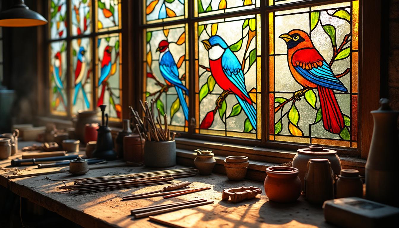 découvrez les oiseaux en lumière, une collection unique de créations artistiques en vitraux signée stef atelier. admirez la beauté et la finesse des œuvres qui illuminent votre intérieur.