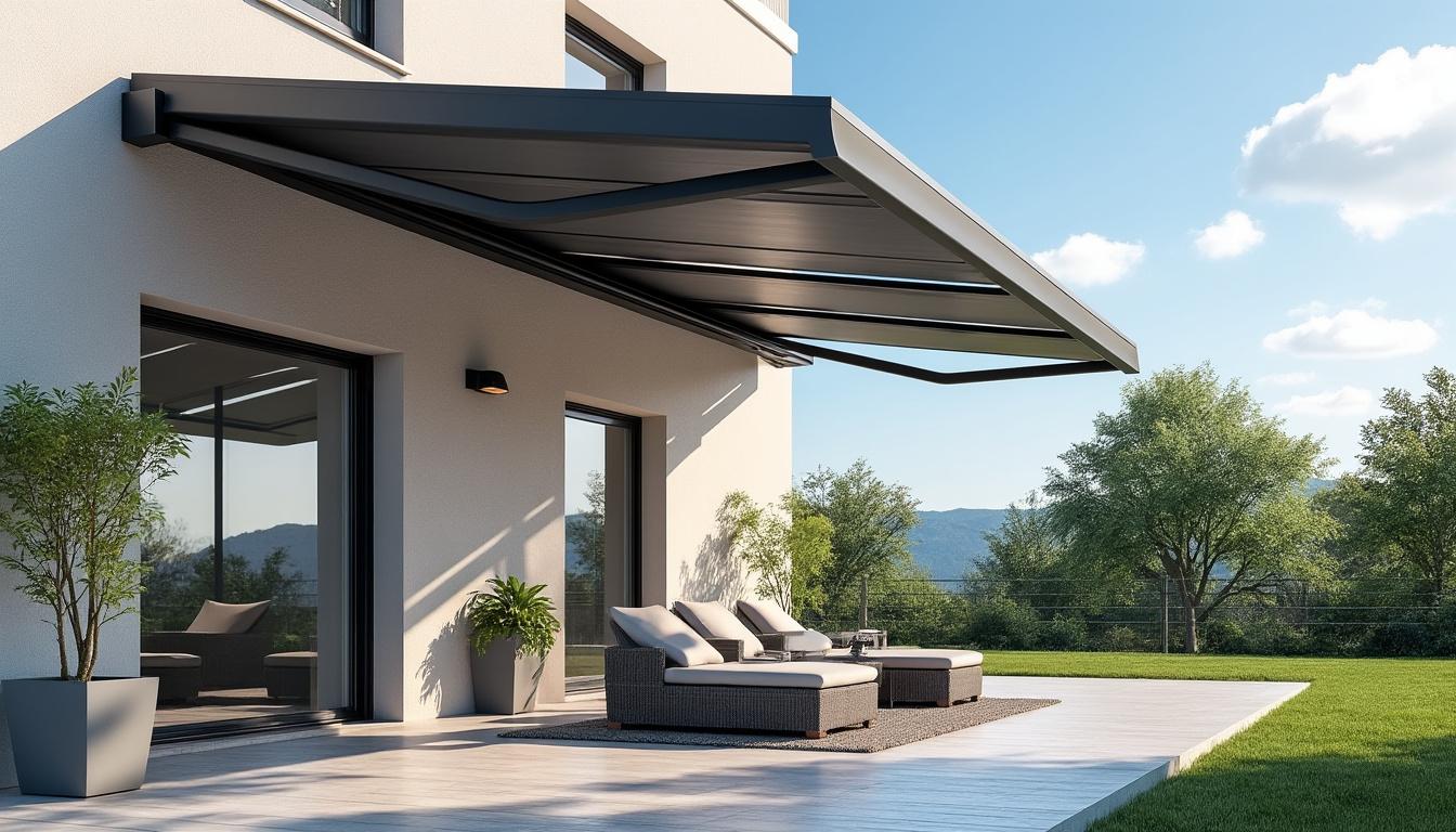 découvrez l'auvent de terrasse en aluminium sierra palram canopia 3 x 4,25 m, doté d'une protection thermique heat block pour un confort optimal. son coloris anthracite élégant s'intègre parfaitement à votre extérieur pour une ambiance moderne et protégée.