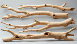 branches de bois écorcé de grande taille, mesurant de 100 à 180 cm, idéales pour décoration, bricolage et aménagement extérieur.