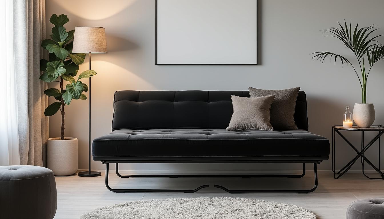 découvrez le canapé-lit pliant noir alliant élégance et praticité, idéal pour optimiser votre espace avec style et confort.