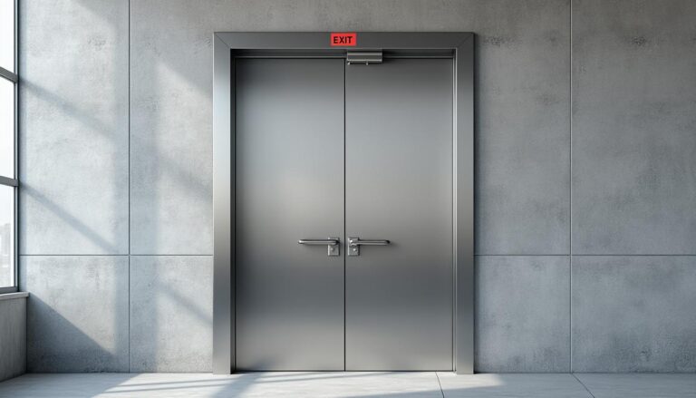 porte aluminium 1 vantail sécurisée, idéale pour issue de secours, alliant robustesse et conformité aux normes de sécurité pour une protection optimale.