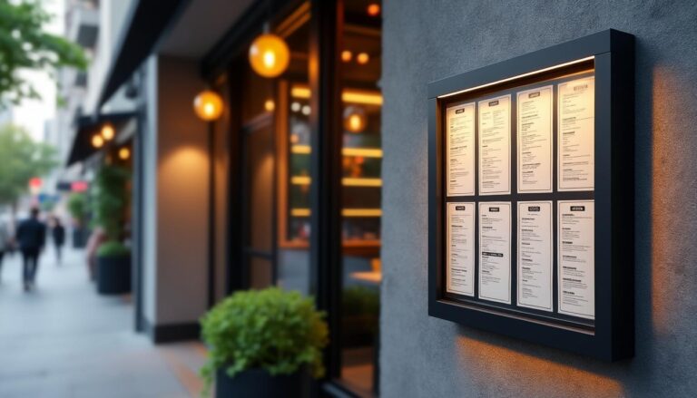 porte-menu mural lumineux led noir, idéal pour restaurant. format a2 extérieur avec 4 inserts a4, parfait pour mettre en valeur vos menus même de nuit.
