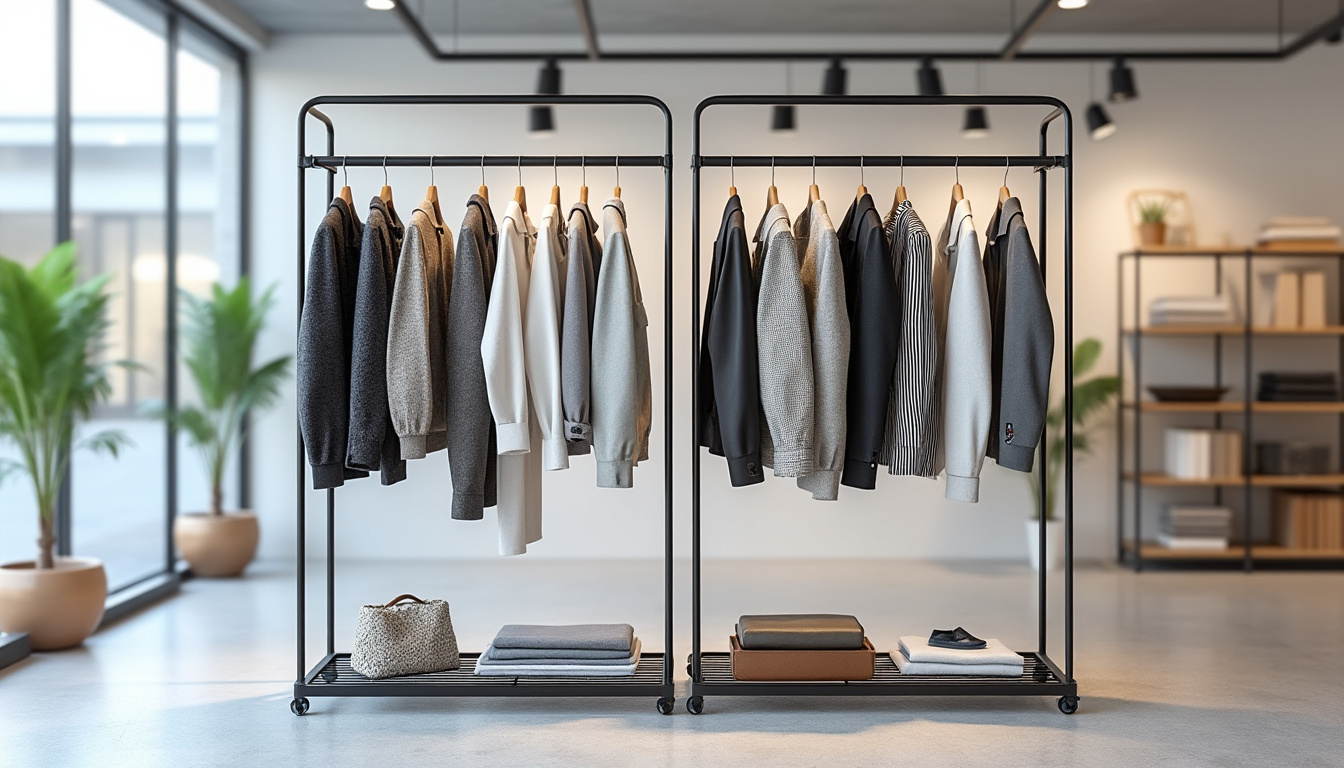 découvrez notre porte-vêtements autoportant à double hauteur, une solution pratique et élégante pour maximiser votre espace de rangement tout en ajoutant une touche de style à votre intérieur.
