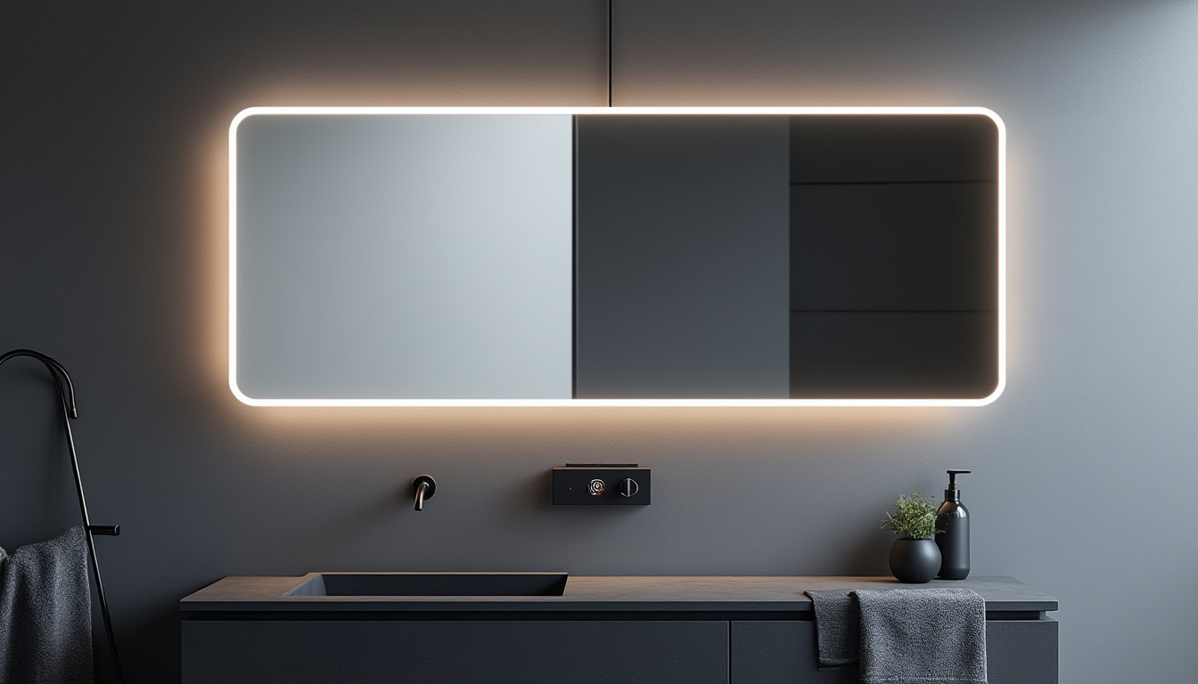 découvrez le miroir de salle de bain led anti-buée lb-126080b avec son cadre noir élégant, alliant design moderne et fonctionnalité pour une salle de bain impeccable.